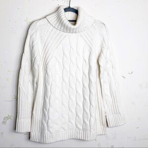 CREMIEUX Cable knit ribbed cowl neck pullover sweater